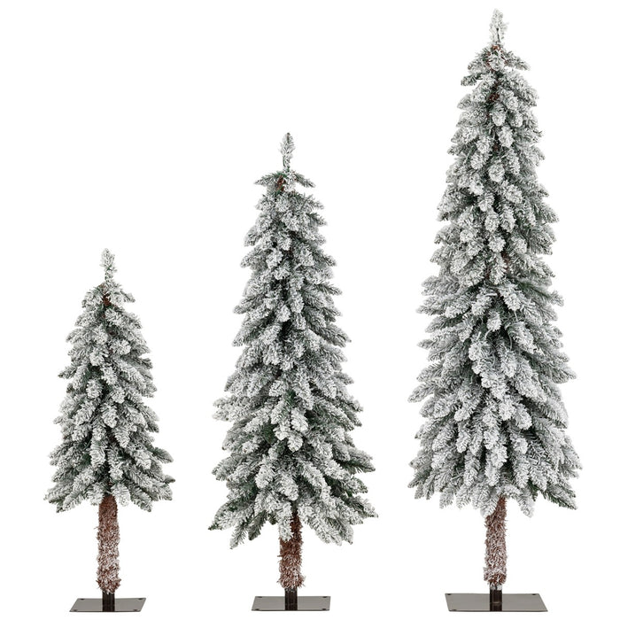 Albero di natale set di 3 alberi artificiali da 90 cm 120 cm e 150 cm, Albero di natale con 115 207 e 275 rami innevati Bianco-Alberi di Natale