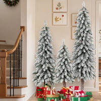 Albero di natale set di 3 alberi artificiali da 90 cm 120 cm e 150 cm, Albero di natale con 115 207 e 275 rami innevati Bianco-Alberi di Natale