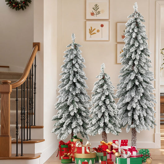 Albero di natale set di 3 alberi artificiali da 90 cm 120 cm e 150 cm, Albero di natale con 115 207 e 275 rami innevati Bianco-Alberi di Natale