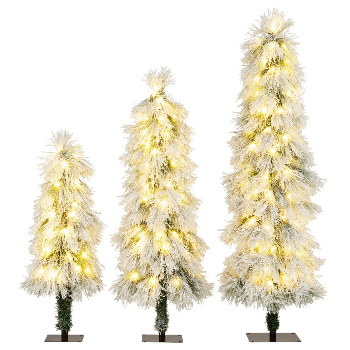 Alberi di Natale pre-illuminati con punte dei rami innevate, Set da 3 alberi di Natale artificiali da 90 cm 120 cm 150 cm-Alberi di Natale