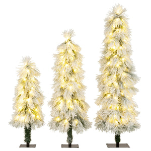 Alberi di Natale pre-illuminati con punte dei rami innevate, Set da 3 alberi di Natale artificiali da 90 cm 120 cm 150 cm-Alberi di Natale