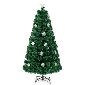 150cm Albero di natale artificiale in fibra ottica con 170 rami, 24 luci LED fiocchi di neve e stella-Alberi di Natale