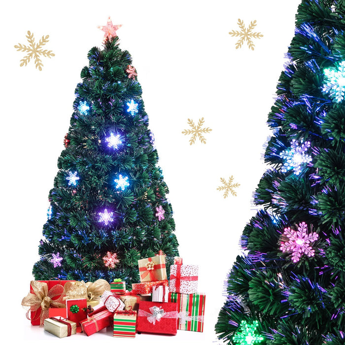 150cm Albero di natale artificiale in fibra ottica con 170 rami, 24 luci LED fiocchi di neve e stella-Alberi di Natale