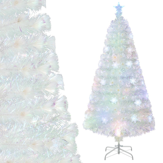 Albero di Natale pre-illuminato in fibra ottica, Albero Natale artificiale con foglie iridescenti luci LED 150cm-Alberi di Natale