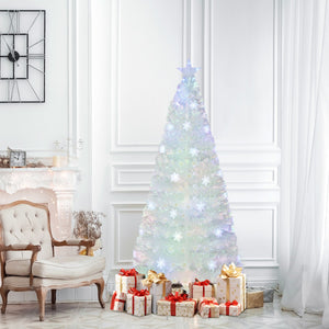 Albero di Natale pre-illuminato in fibra ottica, Albero Natale artificiale con foglie iridescenti luci LED 180cm-Alberi di Natale