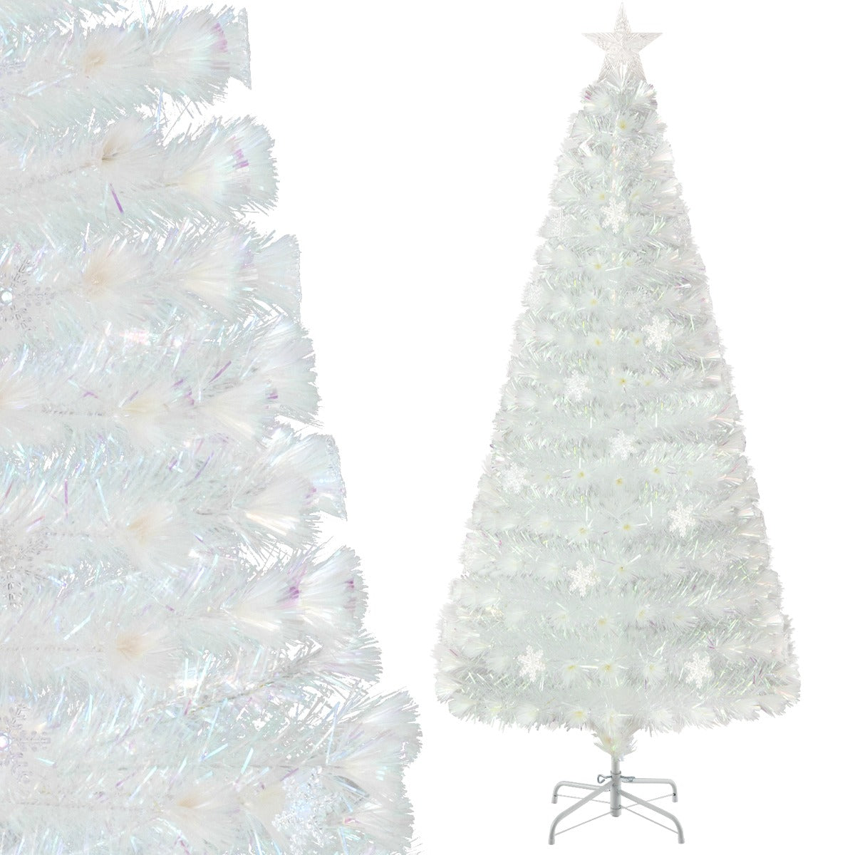 Albero di Natale pre-illuminato in fibra ottica, Albero Natale artificiale con foglie iridescenti luci LED 180cm-Alberi di Natale