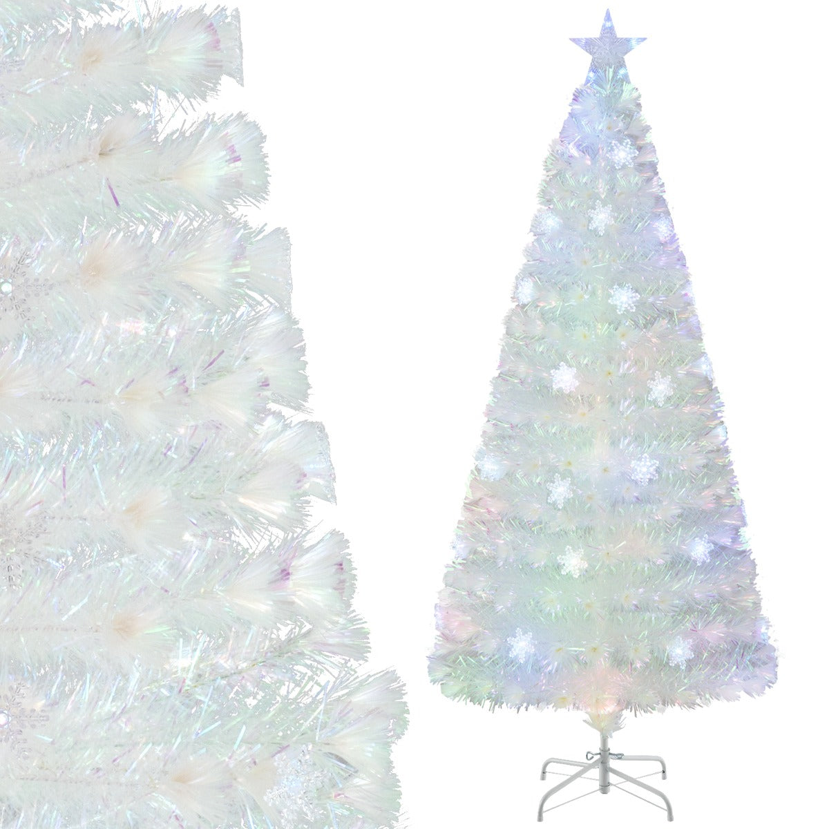Albero di Natale pre-illuminato in fibra ottica, Albero Natale artificiale con foglie iridescenti luci LED 180cm-Alberi di Natale