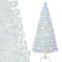 Albero di Natale pre-illuminato in fibra ottica, Albero Natale artificiale con foglie iridescenti luci LED 180cm-Alberi di Natale