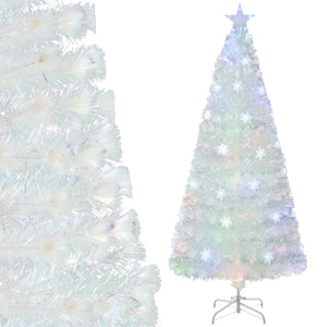 Albero di Natale pre-illuminato in fibra ottica, Albero Natale artificiale con foglie iridescenti luci LED 180cm-Alberi di Natale