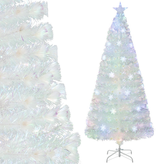 Albero di Natale pre-illuminato in fibra ottica, Albero Natale artificiale con foglie iridescenti luci LED 180cm-Alberi di Natale