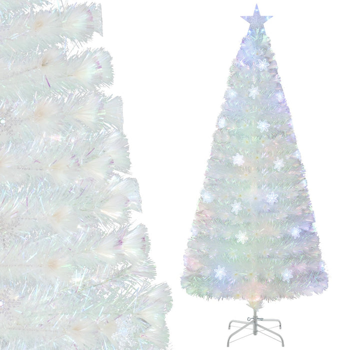 Albero di Natale pre-illuminato in fibra ottica, Albero Natale artificiale con foglie iridescenti luci LED 180cm-Alberi di Natale