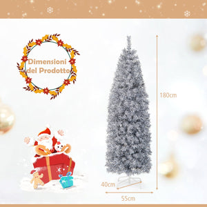 Albero di Natale artificiale pre-illuminato da 180cm, Albero di Natale con 250 luci LED 475 rami base pieghevole-Alberi di Natale