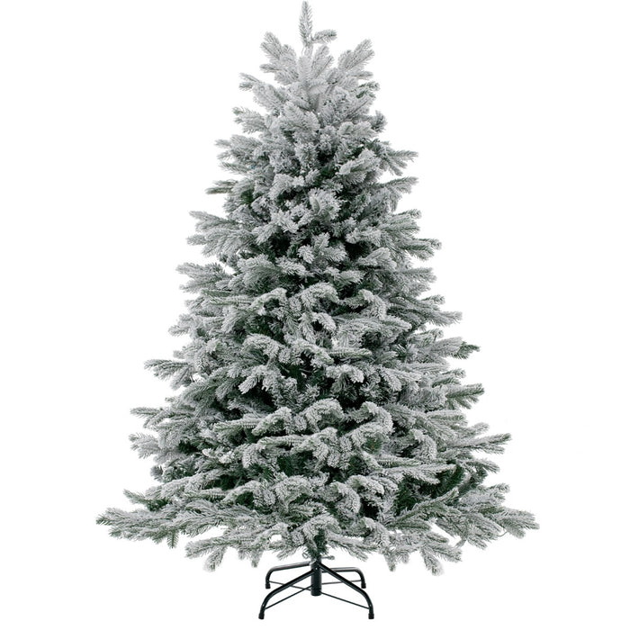 Albero di natale artificiale con punte di rami PE PVC luci LED bianche calde, Albero di natale flocked 135cm-Alberi di Natale