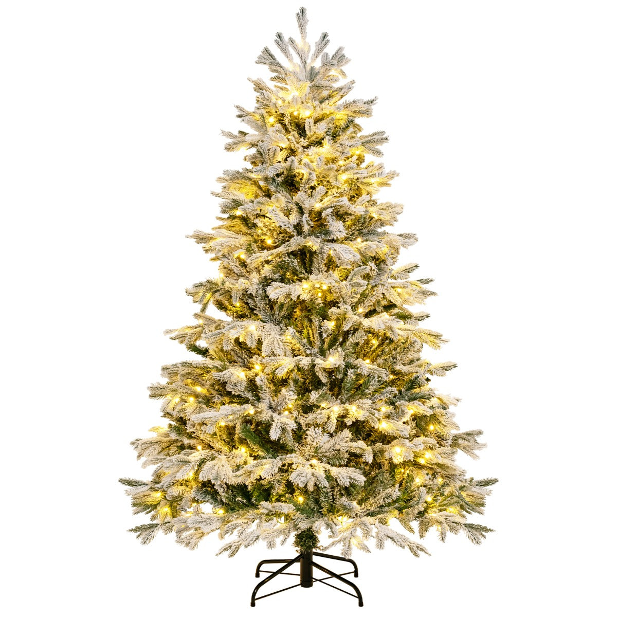 Albero di natale artificiale con punte di rami PE PVC luci LED bianche calde, Albero di natale flocked 180cm-Alberi di Natale