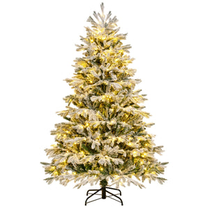 Albero di natale artificiale con punte di rami PE PVC luci LED bianche calde, Albero di natale flocked 180cm-Alberi di Natale