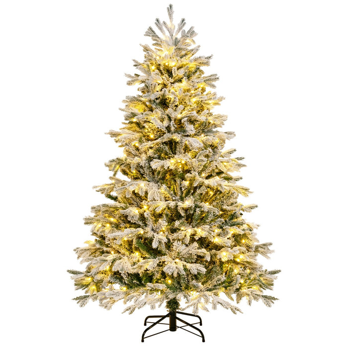 Albero di natale artificiale con punte di rami PE PVC luci LED bianche calde, Albero di natale flocked 180cm-Alberi di Natale