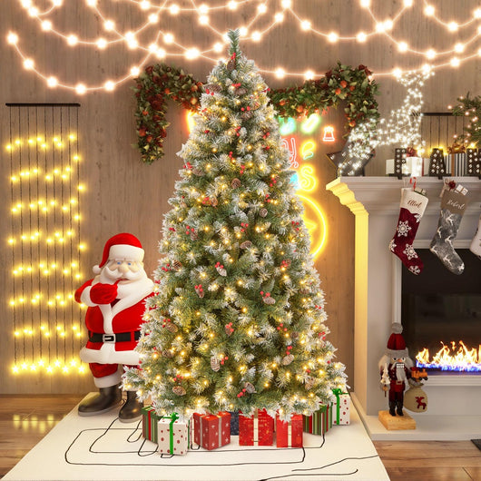 Albero di Natale pre-illuminato da 195cm, Albero artificiale con cerniere luci LED 8 modalit¨¤ di illuminazione-Alberi di Natale