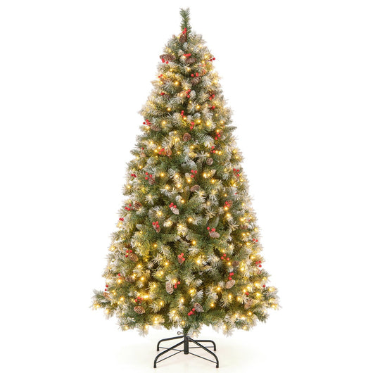 Albero di Natale pre-illuminato da 195cm, Albero artificiale con cerniere luci LED 8 modalit¨¤ di illuminazione-Alberi di Natale
