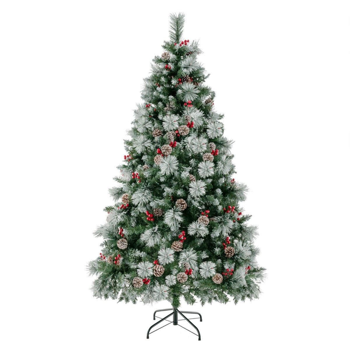 Albero di Natale pre-illuminato con aghi di pino luci led, Albero di natale artificiale incernierato da 185cm-Alberi di Natale