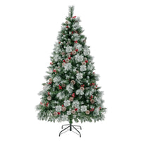 Albero di Natale pre-illuminato con aghi di pino luci led, Albero di natale artificiale incernierato da 185cm-Alberi di Natale