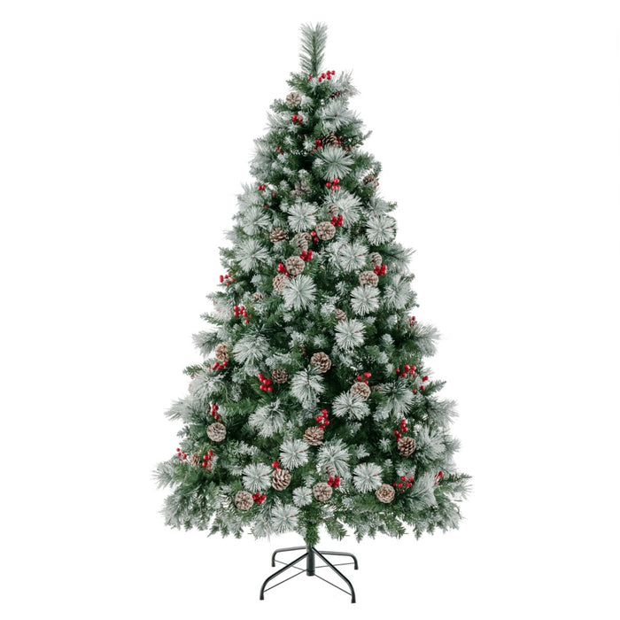 Albero di Natale pre-illuminato con aghi di pino luci led, Albero di natale artificiale incernierato da 185cm-Alberi di Natale