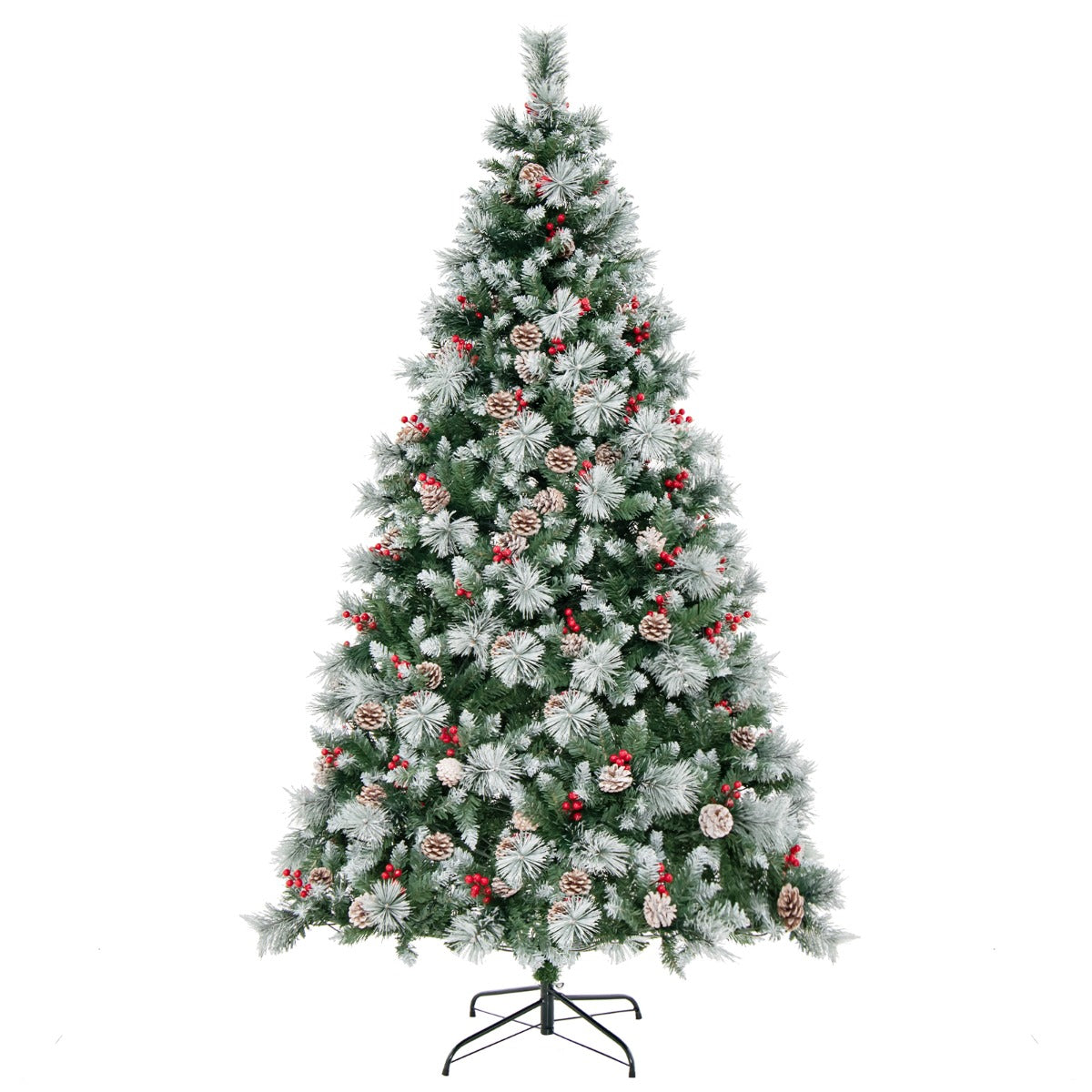 Albero di Natale pre-illuminato con aghi di pino luci led, Albero di natale artificiale incernierato da 215cm-Alberi di Natale