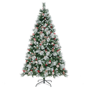 Albero di Natale pre-illuminato con aghi di pino luci led, Albero di natale artificiale incernierato da 215cm-Alberi di Natale