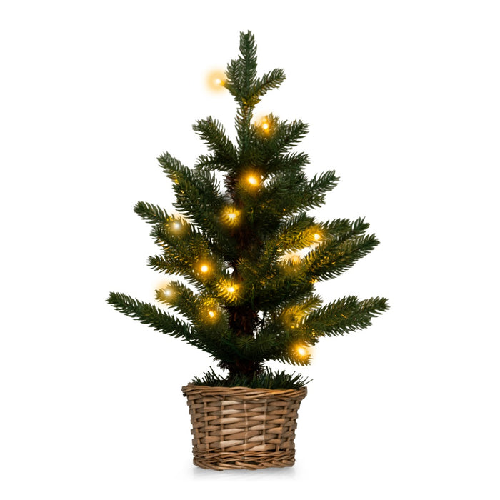 Albero di Natale pre-illuminato con 96 rametti 20 luci LED timer, Albero Natale mini artificiale da tavolo 48cm-Alberi di Natale