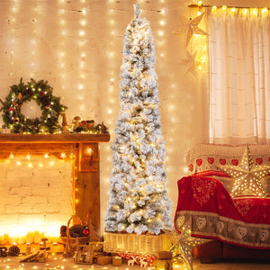 Albero di Natale pre-illuminato con 150 luci bianche calde 373 rametti aghi di pino, Albero di Natale slim 180cm-Alberi di Natale