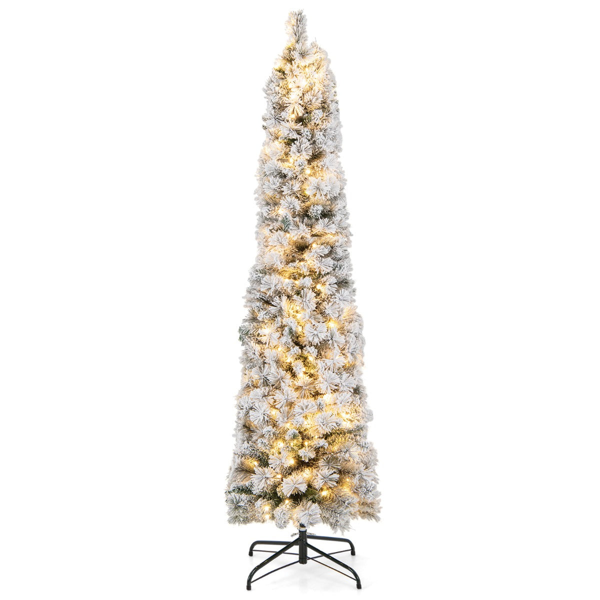 Albero di Natale pre-illuminato con 150 luci bianche calde 373 rametti aghi di pino, Albero di Natale slim 180cm-Alberi di Natale