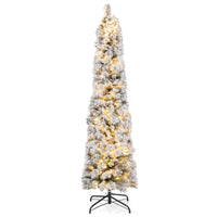 Albero di Natale pre-illuminato con 150 luci bianche calde 373 rametti aghi di pino, Albero di Natale slim 180cm-Alberi di Natale