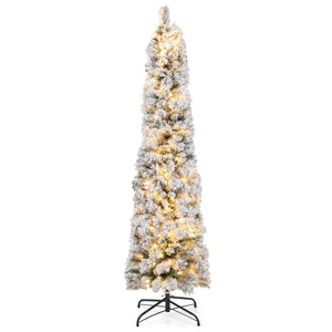 Albero di Natale pre-illuminato con 150 luci bianche calde 373 rametti aghi di pino, Albero di Natale slim 180cm-Alberi di Natale