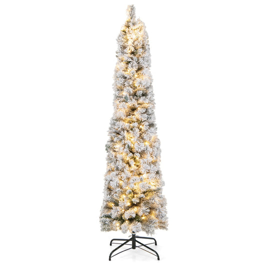 Albero di Natale pre-illuminato con 150 luci bianche calde 373 rametti aghi di pino, Albero di Natale slim 180cm-Alberi di Natale