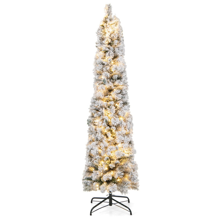Albero di Natale pre-illuminato con 150 luci bianche calde 373 rametti aghi di pino, Albero di Natale slim 180cm-Alberi di Natale