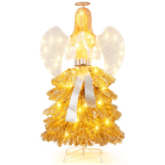 Albero di Natale artificiale luminoso con angelo da 157cm, Decorazione natalizia con luci led base in metallo-Alberi di Natale