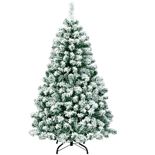 Albero di Natale artificiale innevato, Pino illuminato con cerniera 200 luci LED base pieghevole di metallo 135cm-Alberi di Natale