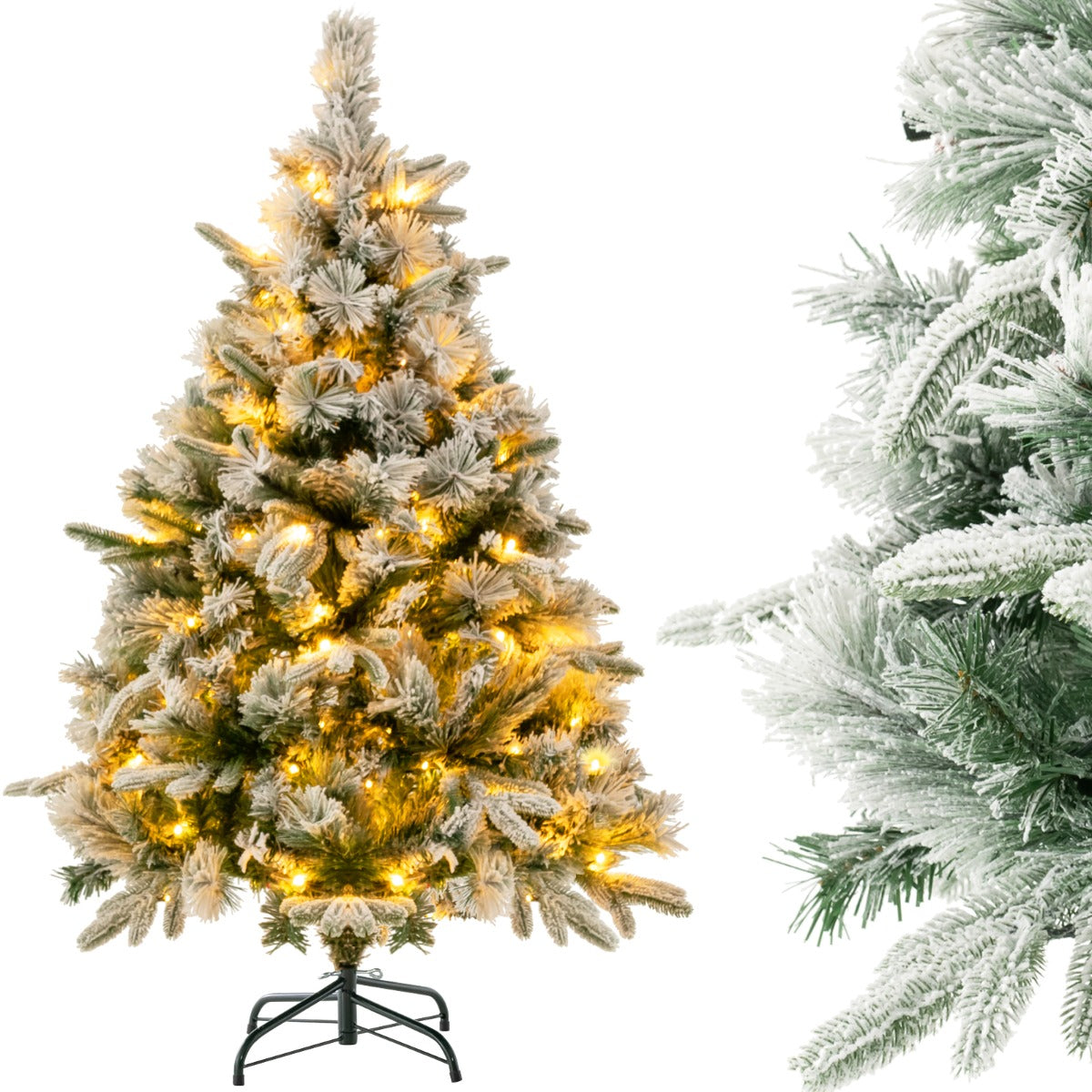 Albero di Natale artificiale da 136cm con 150 luci LED e 384 punte di ramo miste, Albero di Natale flockato-Alberi di Natale