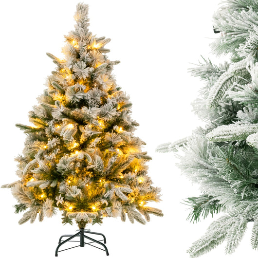Albero di Natale artificiale da 136cm con 150 luci LED e 384 punte di ramo miste, Albero di Natale flockato-Alberi di Natale