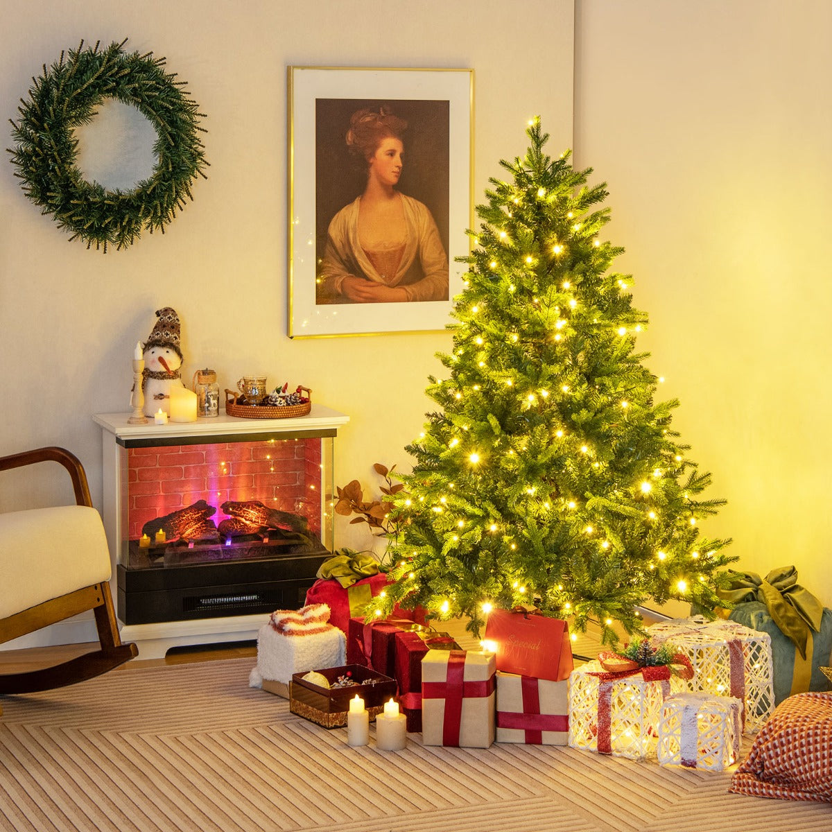 Albero di Natale pre-illuminato con cerniera 844 punte di ramo luci LED multi-colori, Albero di Natale 150cm-Alberi di Natale