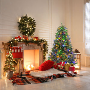 Albero di Natale pre-illuminato con cerniera 844 punte di ramo luci LED multi-colori, Albero di Natale 150cm-Alberi di Natale