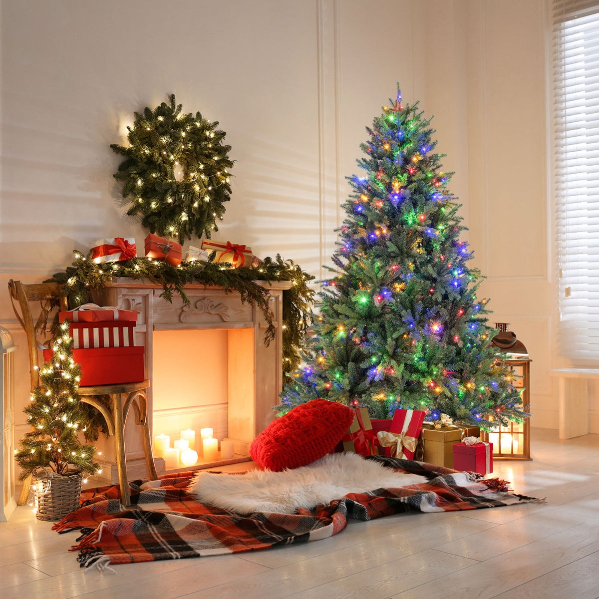 Albero di Natale pre-illuminato con cerniera 844 punte di ramo luci LED multi-colori, Albero di Natale 180cm-Alberi di Natale