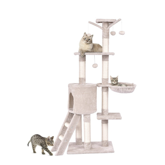 Torre multi-livello per gatti con tiragraffi in sisal e palline pendenti, Centro attivit¨¤ per gattini da interno Beige-Alberi Tiragraffi