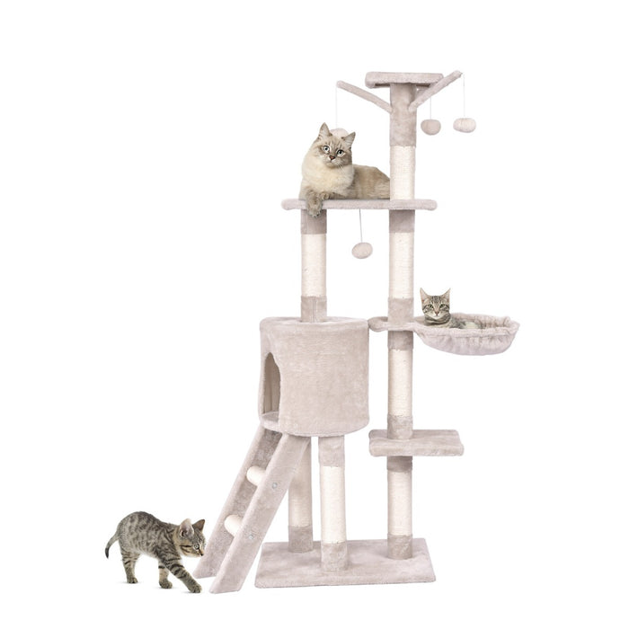 Torre multi-livello per gatti con tiragraffi in sisal e palline pendenti, Centro attivit¨¤ per gattini da interno Beige-Alberi Tiragraffi