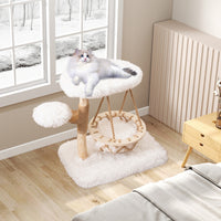 Torre per gattini moderna con dondolo appeso tiragraffi piattaforme imbottite, Albero per gatti in legno carino Bianco-Alberi Tiragraffi