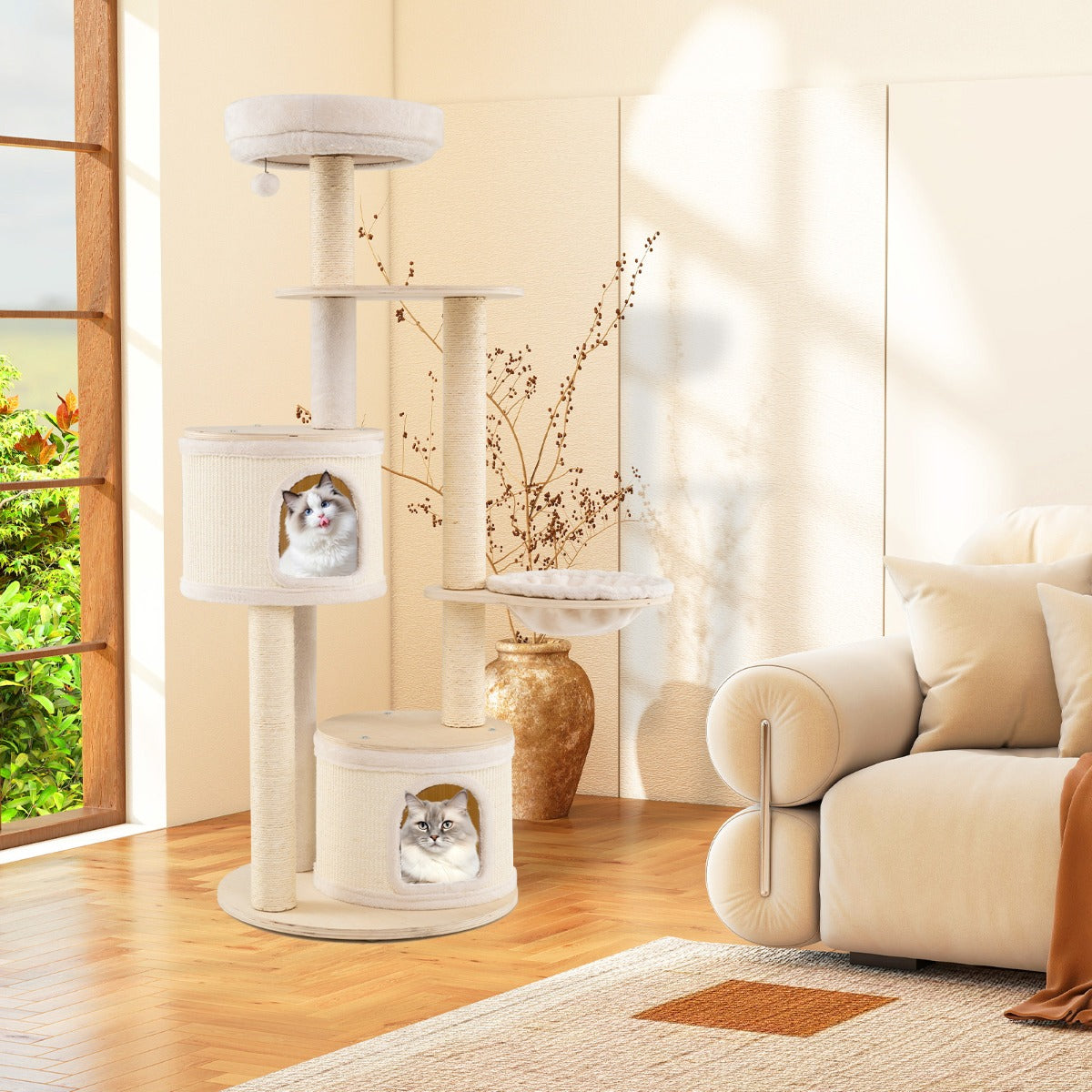 Albero per gatti per animali domestici da interni cuscino lavabile, Albero per gatti con tiragraffi in sisal e tappetino Naturale-Alberi Tiragraffi