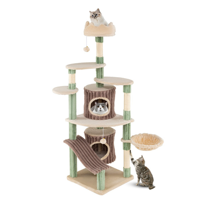 Albero per gatti da interno torretta per gatti alta con 2 condominii, Albero centro attivit¨¤ per animali domestici-Alberi Tiragraffi