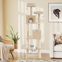 Albero per gatti 205cm torre multi-livello con 2 condomini, Albero per gatti 2 postazioni soffici Beige-Giochi e accessori per cani