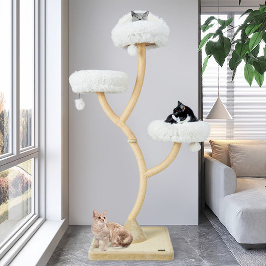 Albero per gatti alto 178cm con telaio in metallo pali e tavoletta tiragraffi in sisal, Torre per gatti Beige-Alberi Tiragraffi