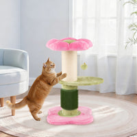 Albero per gatti 69 cm a forma di fiore con piedistallo imbottito in pile, Albero per gatti tiragraffi in sisal pallina appesa Rosa-Alberi Tiragraffi