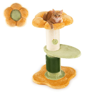 Albero per gatti 69 cm a forma di fiore con piedistallo imbottito in pile, Albero per gatti tiragraffi in sisal pallina appesa -Alberi Tiragraffi